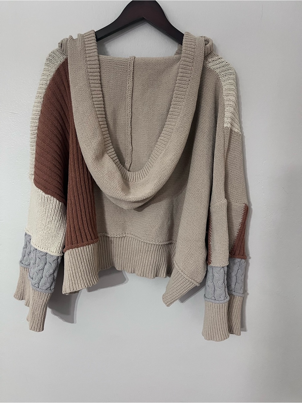 POL Patchwork Colorblock Oversized Hooded Knit Sweater L - Picture 4 of 9